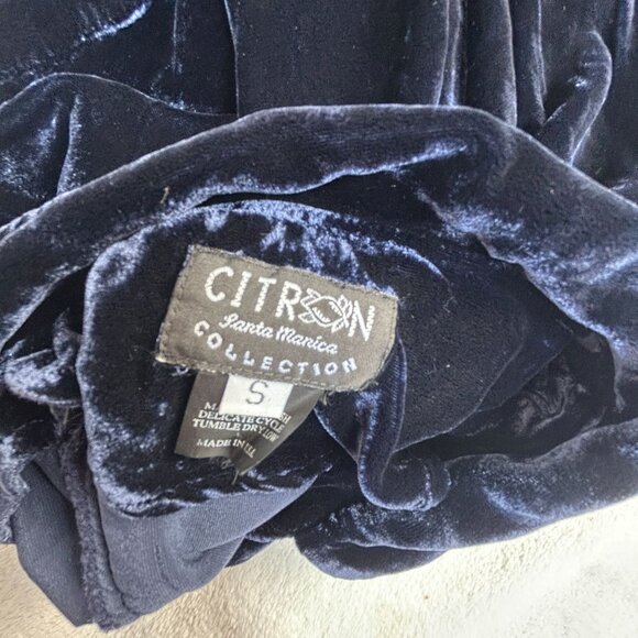 Citron Santa Monica Womens Navy Crushed Velvet Button-Up Shirt Small 100% Silk - Picture 3 of 7